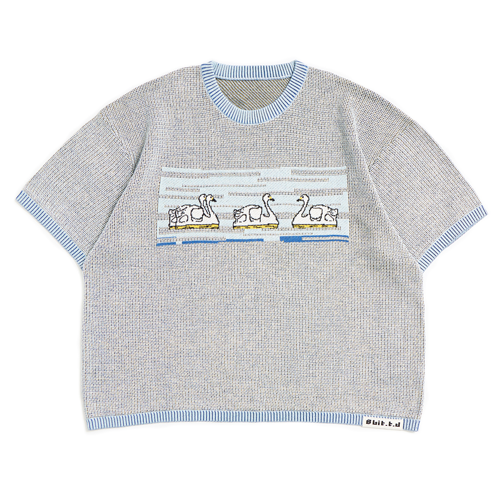 Racing Swan Boat Short-sleeve Top- Blue