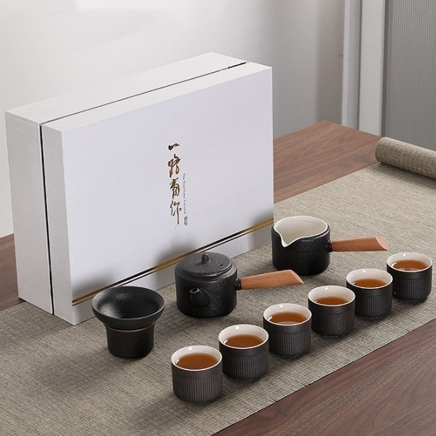 粗陶側把家用必備茶具組