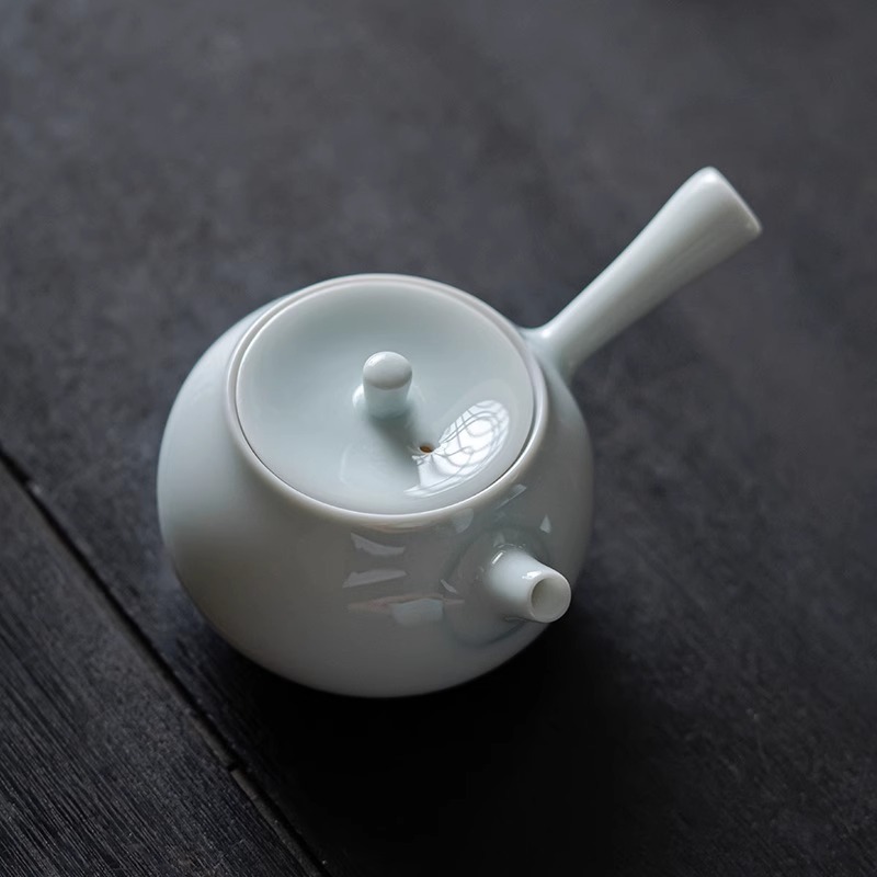 影青側把日式茶壺