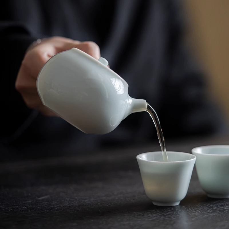 影青側把日式茶壺