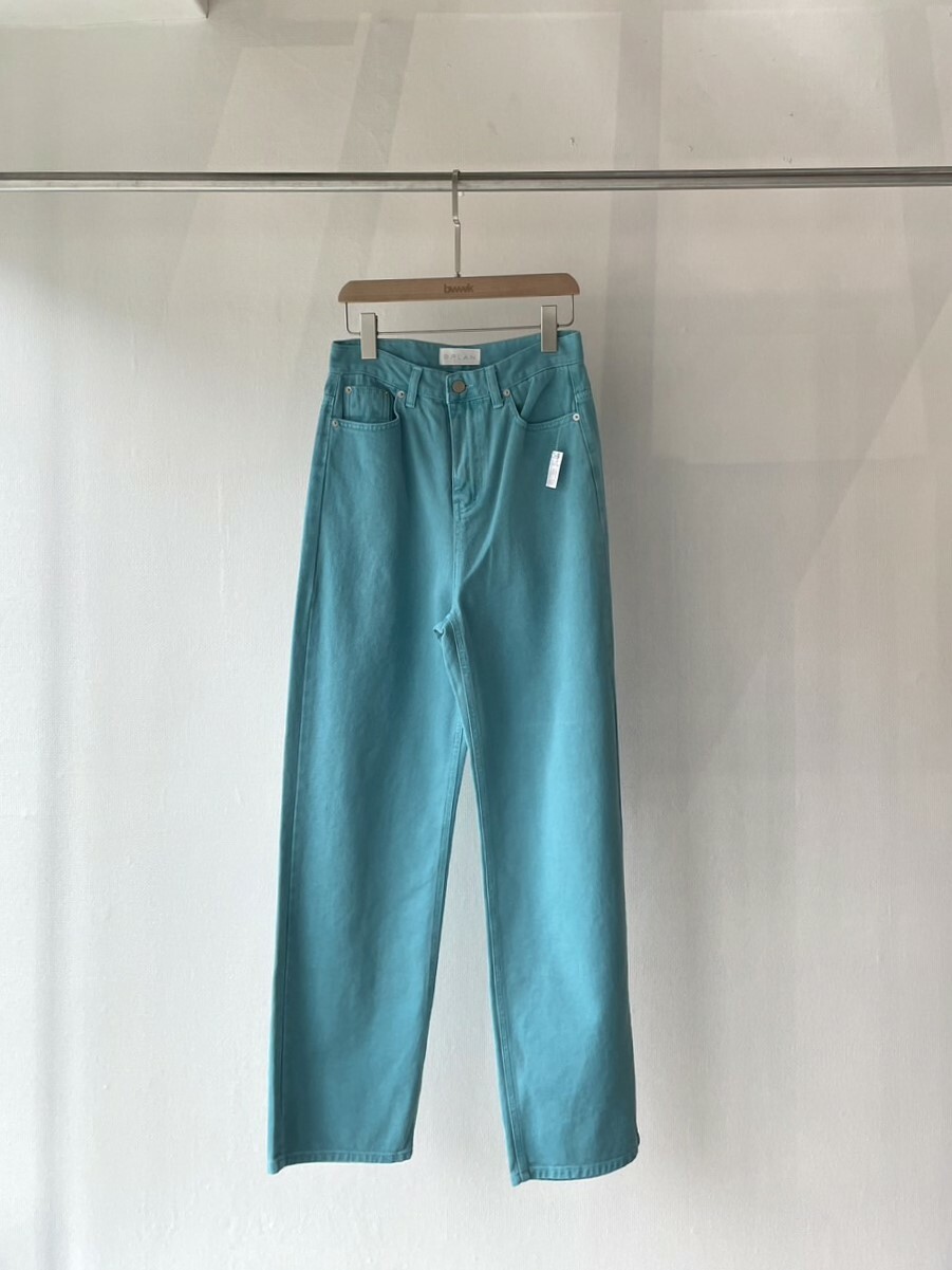 湖水綠 直筒牛仔長褲