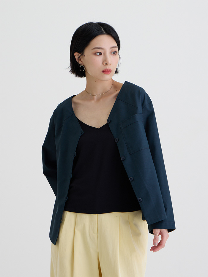 開襟V領長袖外套-小月