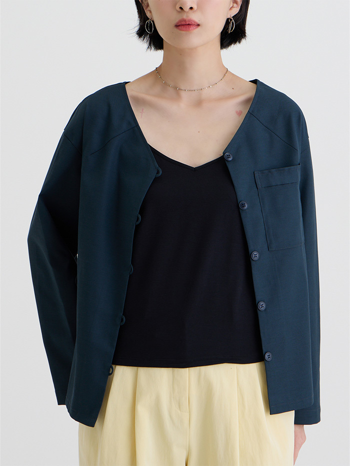 開襟V領長袖外套-小月