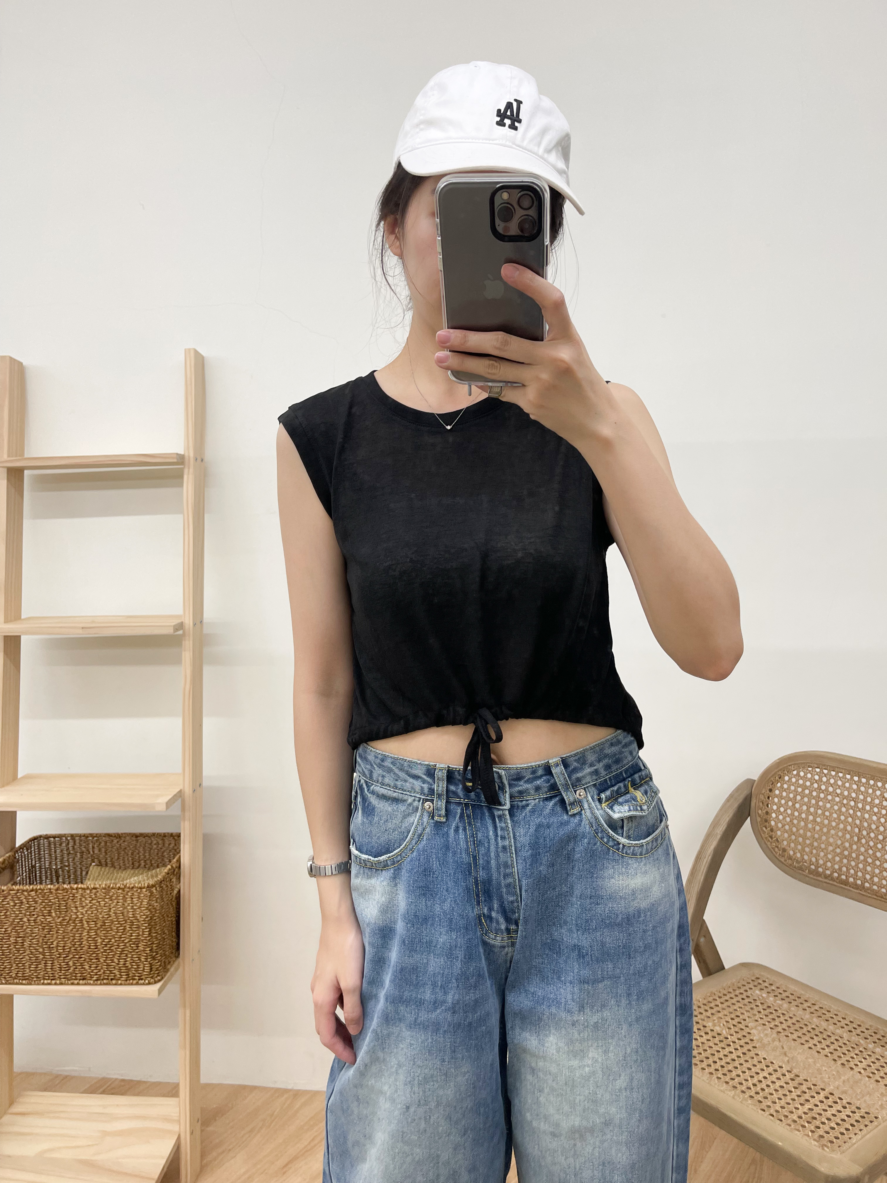 前短抽繩無袖棉上衣*2色