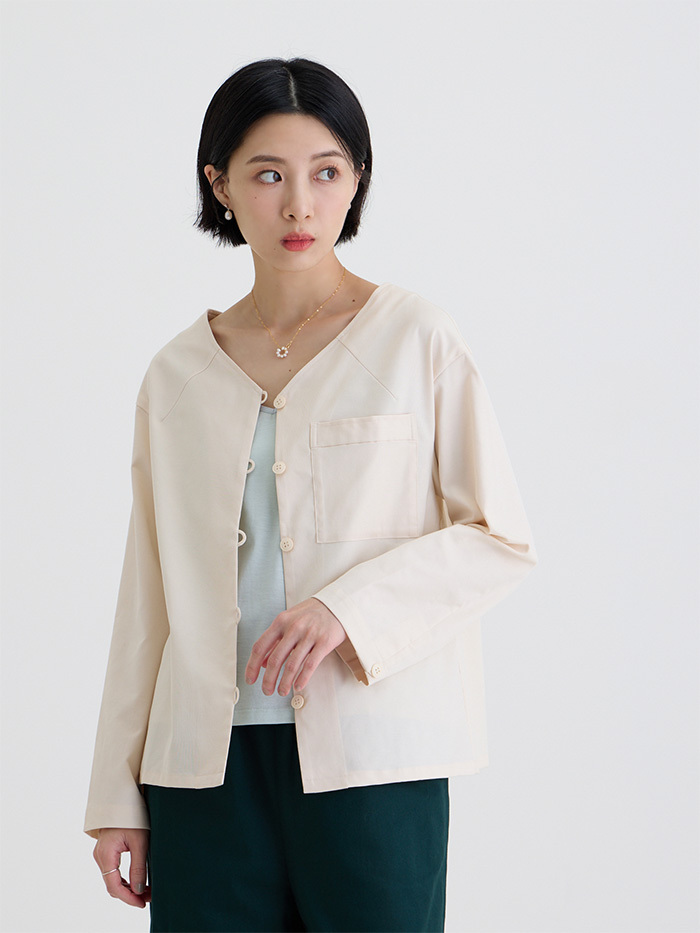開襟V領長袖外套-白露