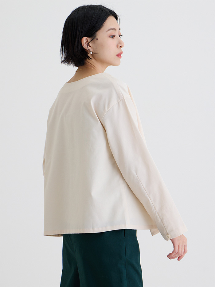 開襟V領長袖外套-白露