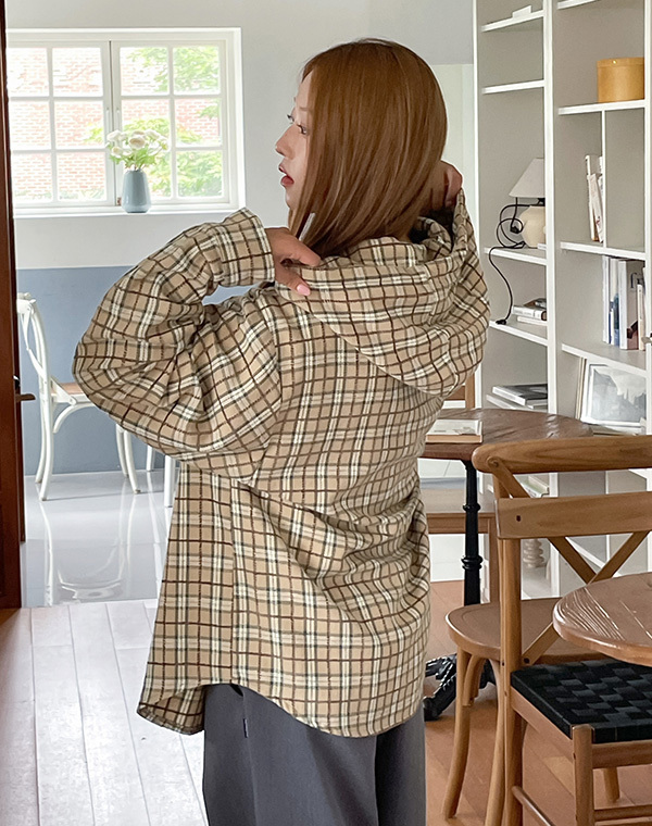 預訂｜MUAHMUAH POINT LABEL CHECK HOOD SHIRT (2 COLOR)