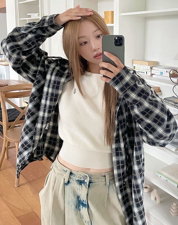 預訂｜MUAHMUAH POINT LABEL CHECK HOOD SHIRT (2 COLOR)