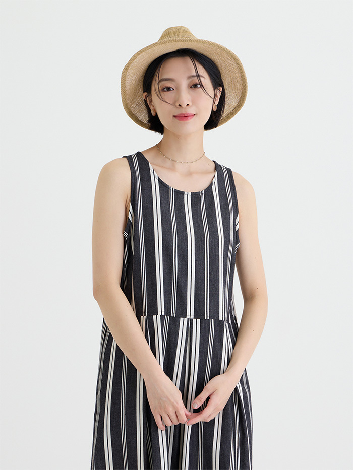流星雨條紋拼接無袖洋裝-英仙座