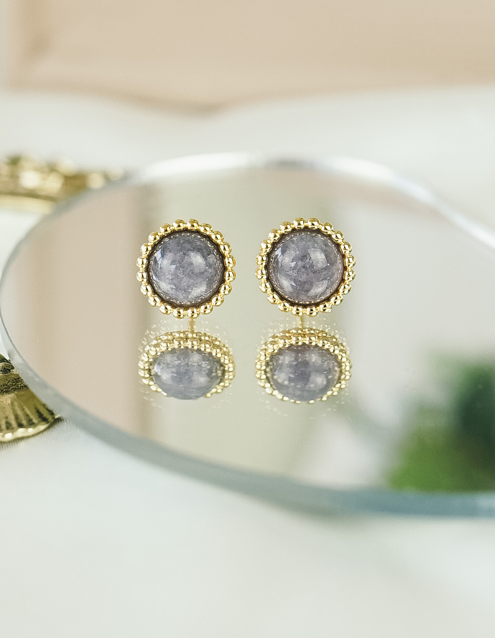 925 純銀暈染灰黑系水晶圓框耳環✦金