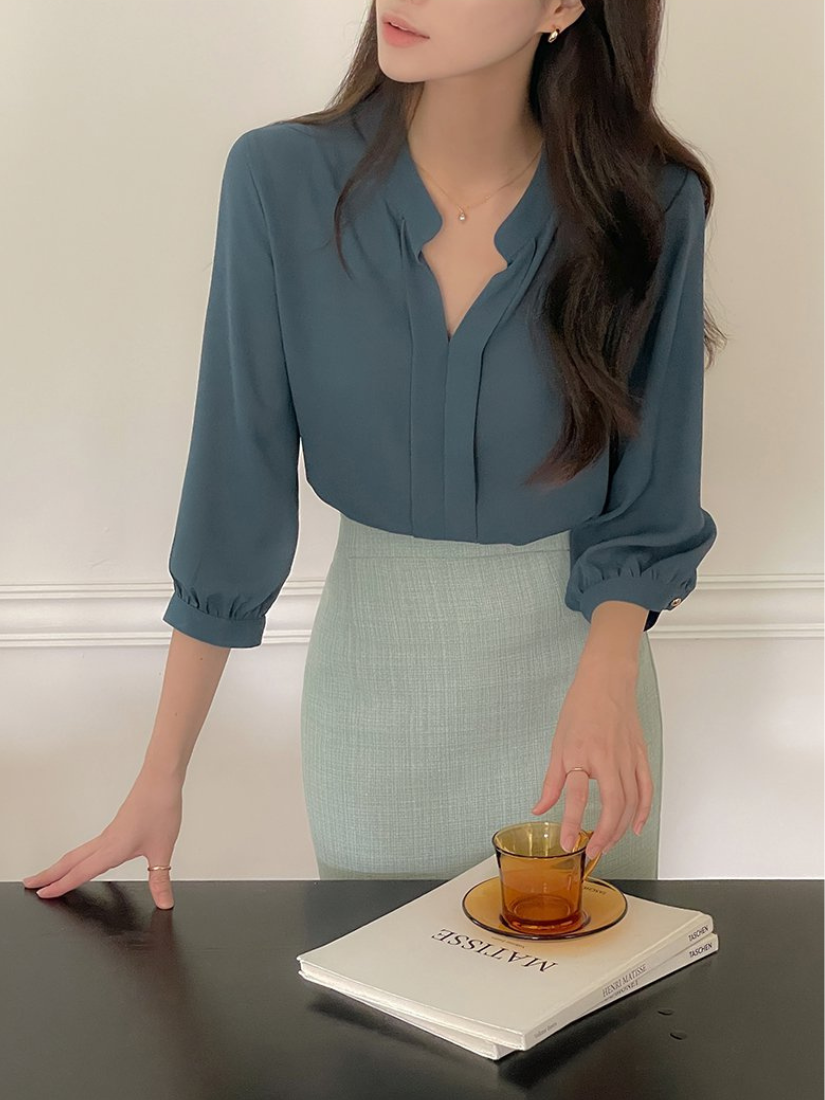 [現貨] Sylvie 優雅V領襯衫 [ 4色 / Free ]