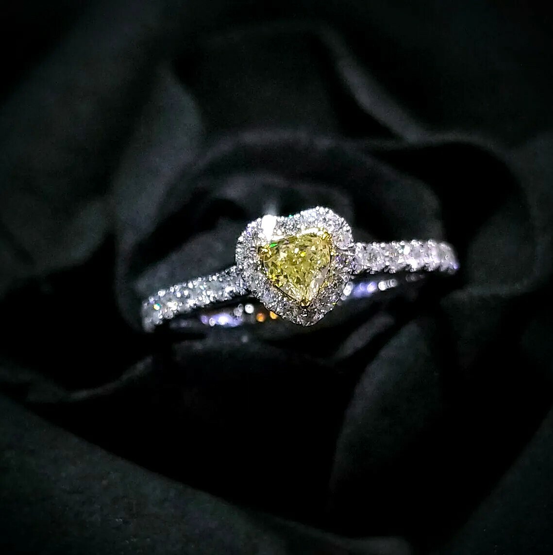 18K Gold 0.51ct Fancy Yellow Heart Shaped Diamond Ring