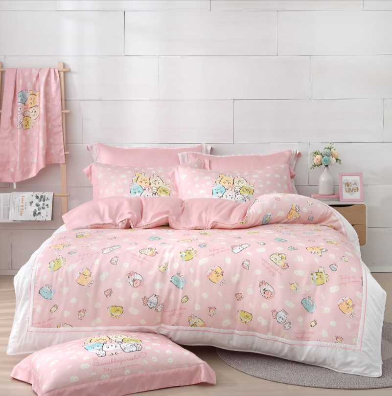 角落小夥伴床包兩用被組 | 萊賽爾天絲| 兔兔草原-滿版粉色