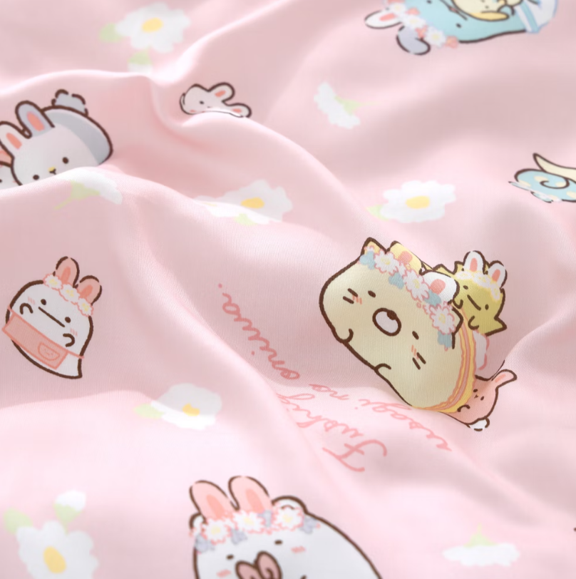 角落小夥伴床包兩用被組 | 萊賽爾天絲| 兔兔草原-滿版粉色