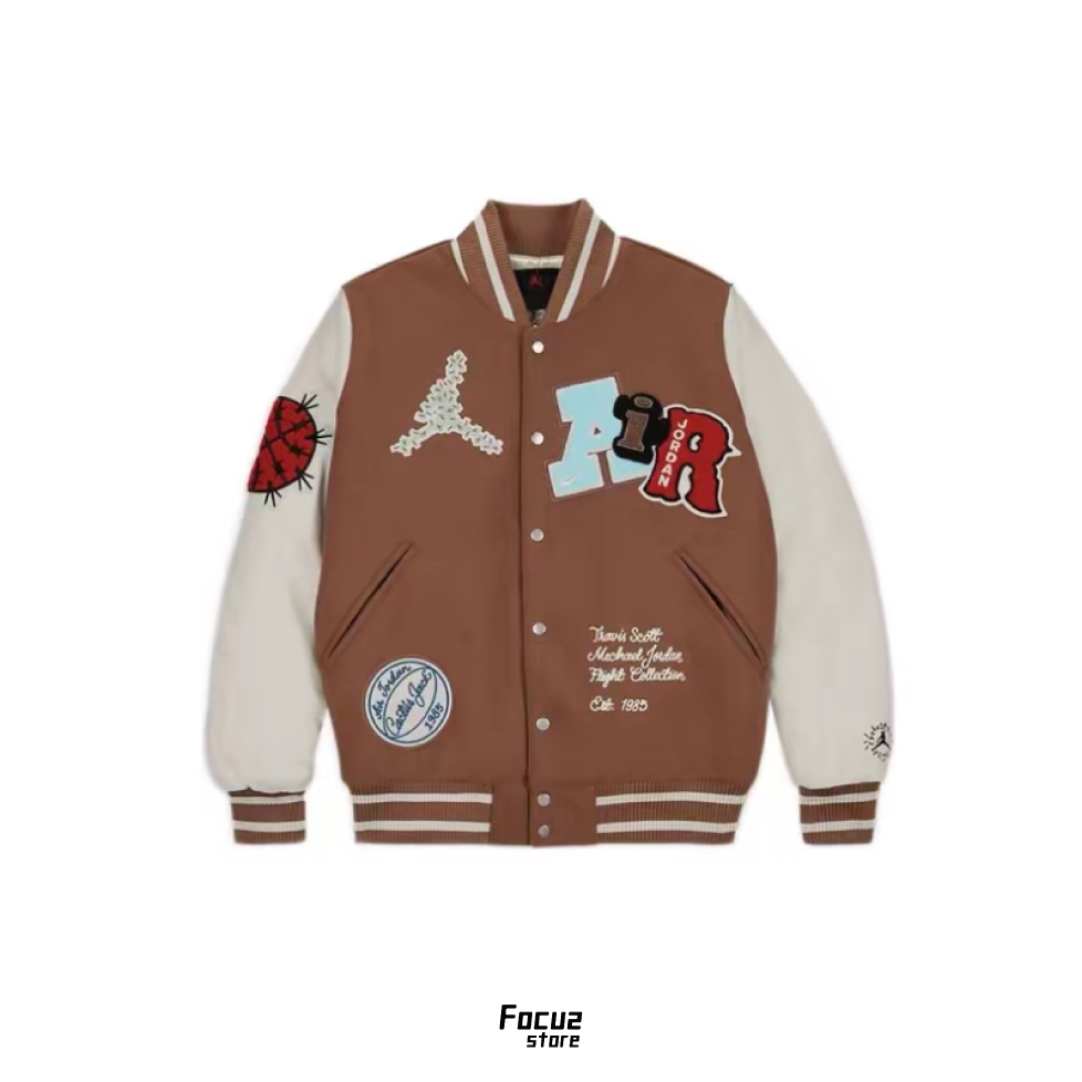 【Focus Store】預購 Travis Scott x Air Jordan Varsity Jacket "Antique Brown" 教練外套 棕色 DO4104-256