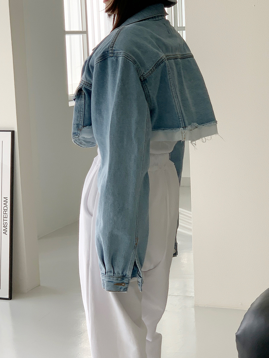 短版假2件牛仔外套