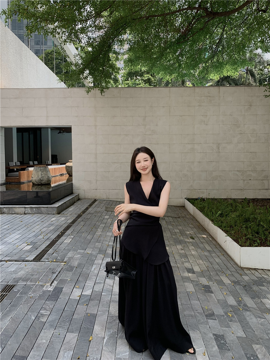 無袖收腰背心+高腰裙(2件組)(多色)