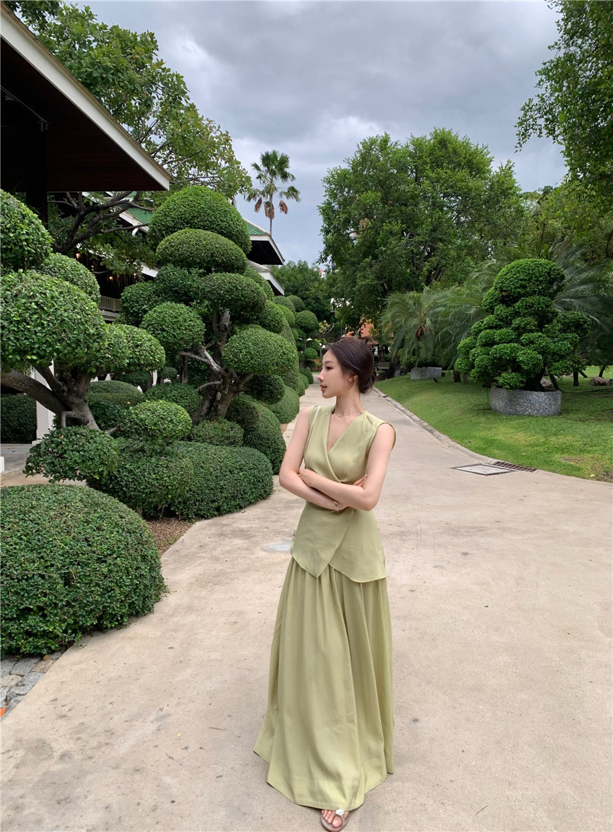 無袖收腰背心+高腰裙(2件組)(多色)