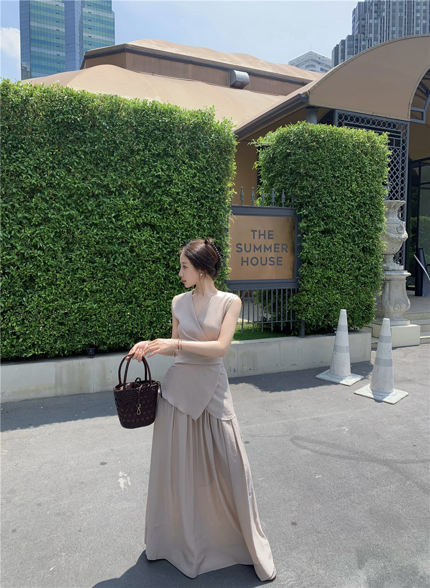 無袖收腰背心+高腰裙(2件組)(多色)