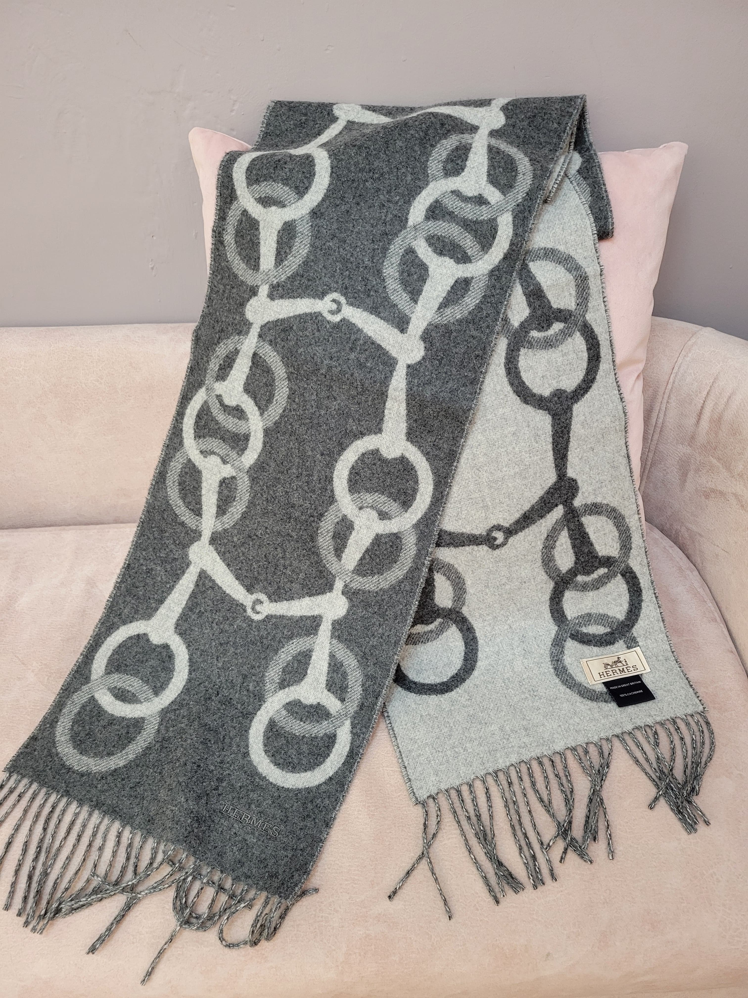 HERMES Any Mors muffler flanelle / gris chiné clair  頸巾 圍巾