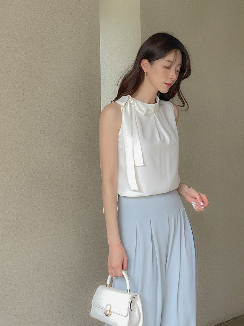 [現貨] Tara 氣質綁帶無袖襯衫 [ 2色 / Free ]