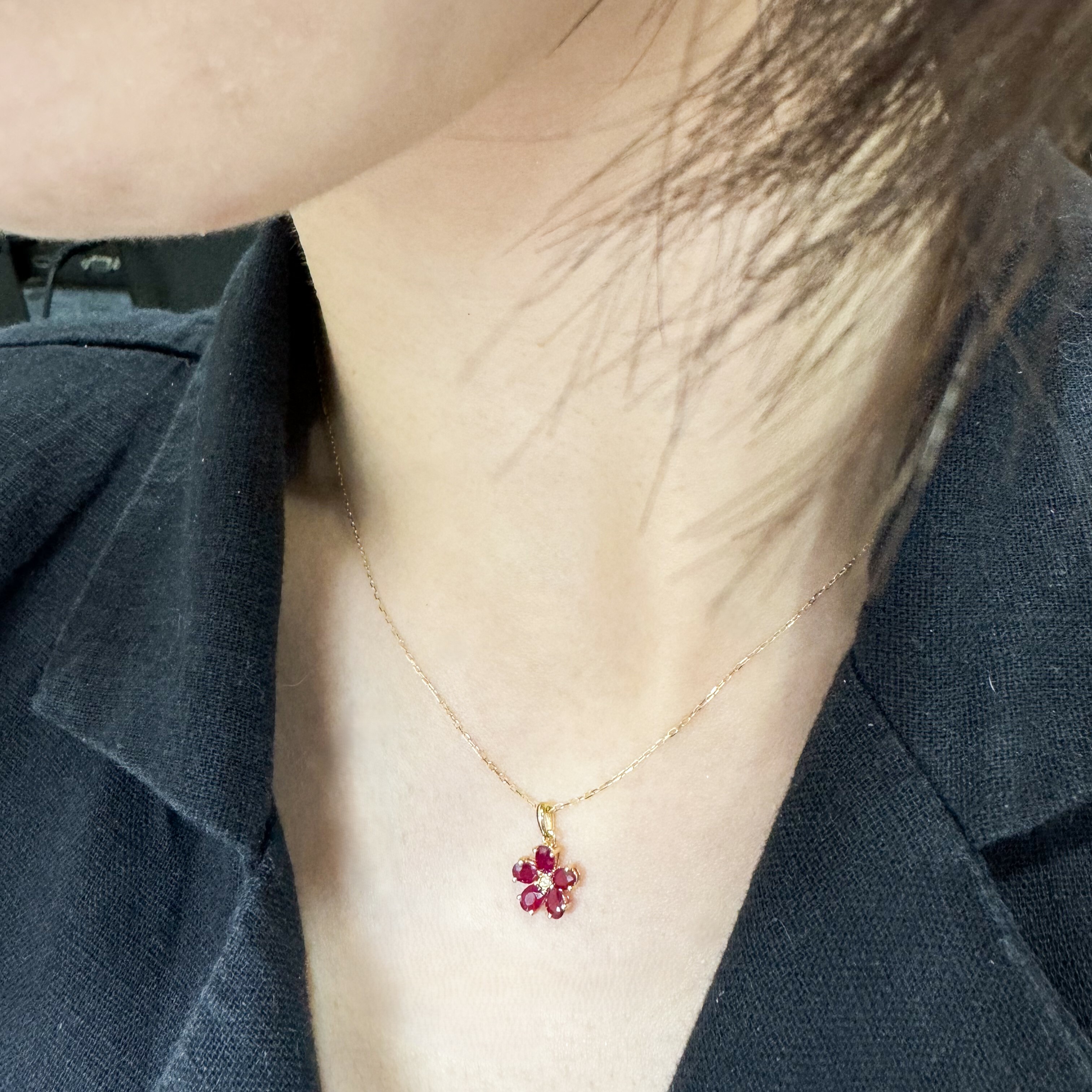 【me.luxe】K18小紅花紅寶鑽石鍊