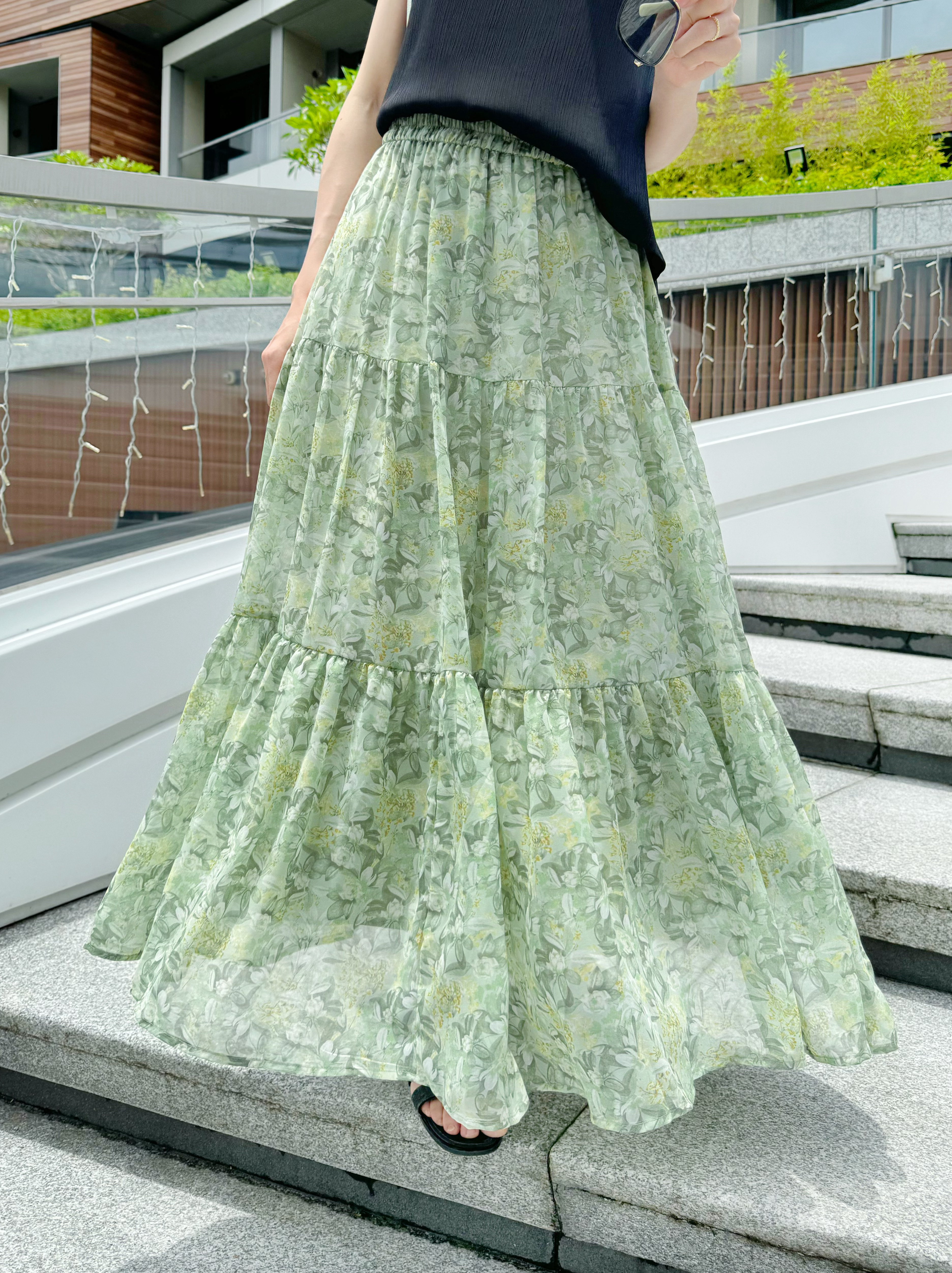 Natural Floral Print Silk-Blend Skirt_SK248L05