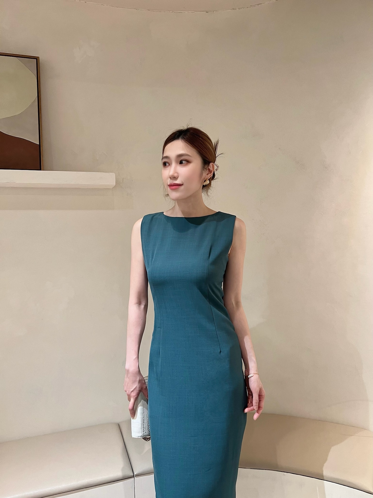 (JS自訂)典雅素面背心洋裝 - 森林綠