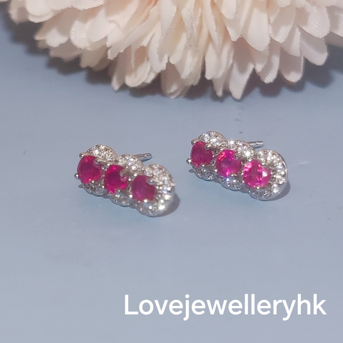 天然紅寶石圓排耳環    GE031