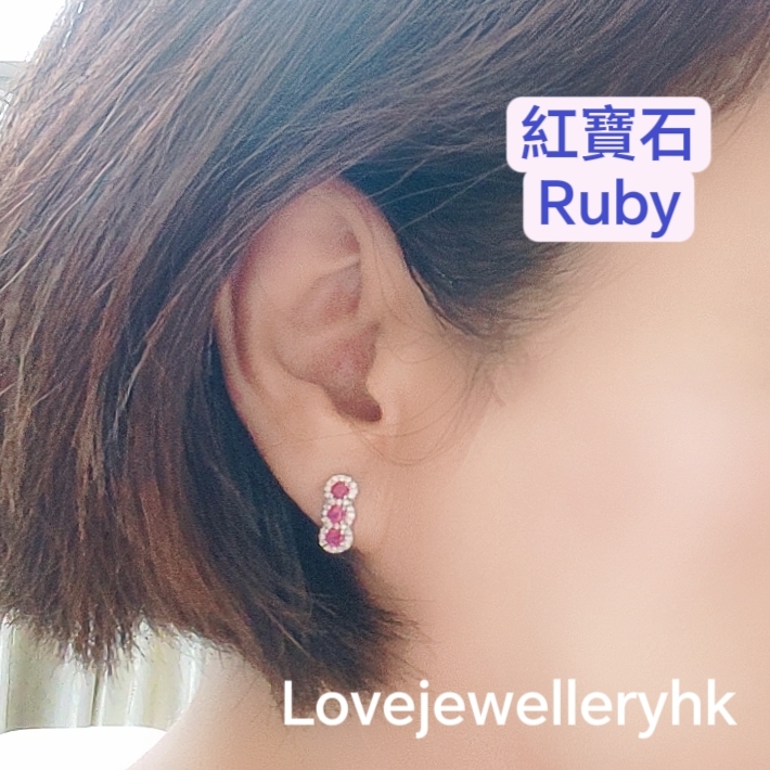 天然紅寶石圓排耳環    GE031