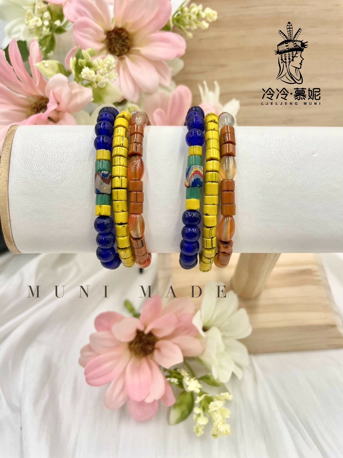 Muni-No.87貿易老珠橢圓瑪瑙繞圈式手鍊46cm