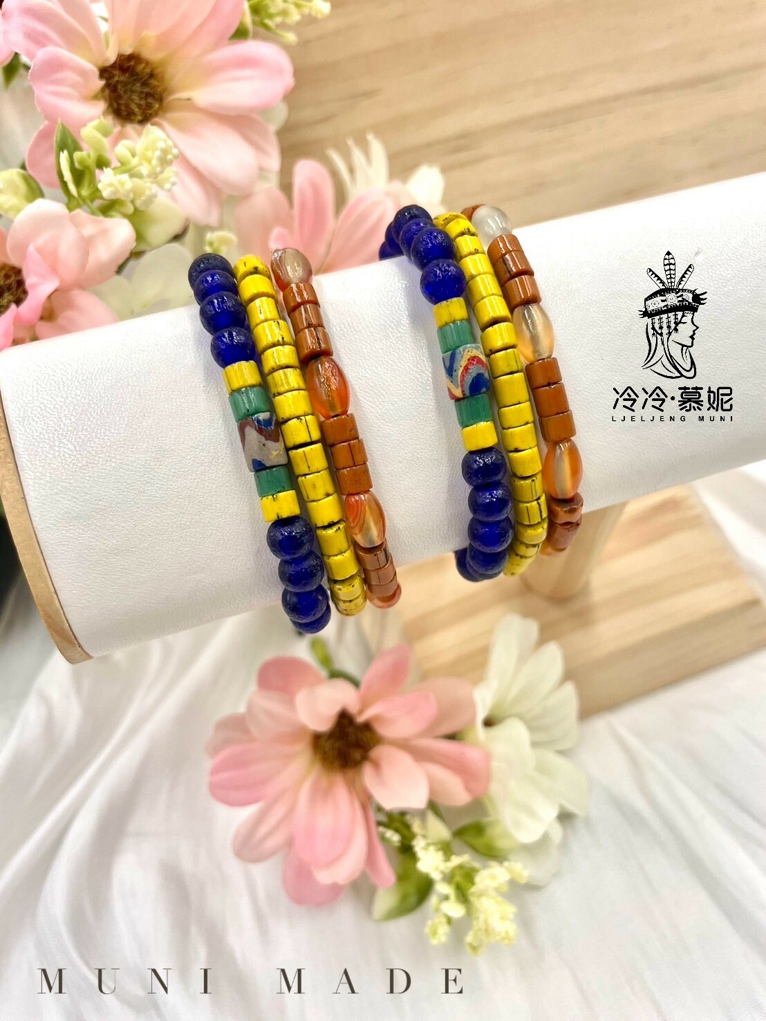 Muni-No.87貿易老珠橢圓瑪瑙繞圈式手鍊46cm