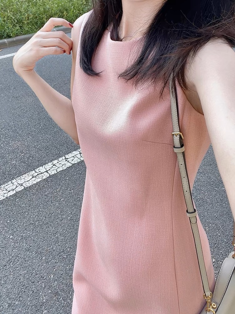 氣質小姐姐 粉色無袖洋裝