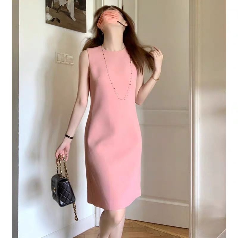 氣質小姐姐 粉色無袖洋裝