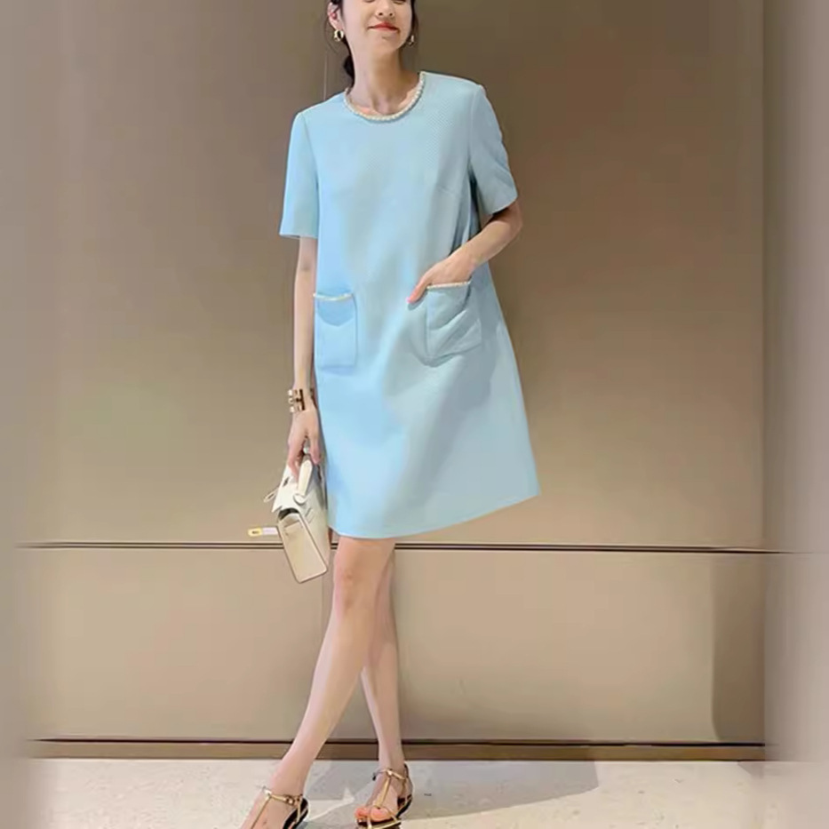皮穿鏈薄毛尼短袖洋裝