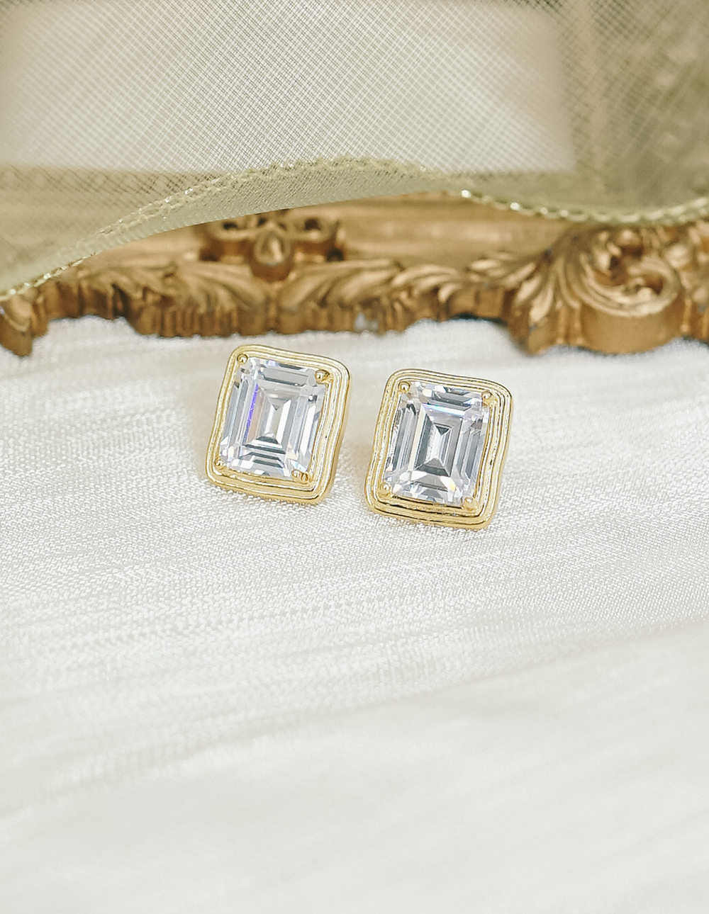 925 純銀立體方鑽切割耳環