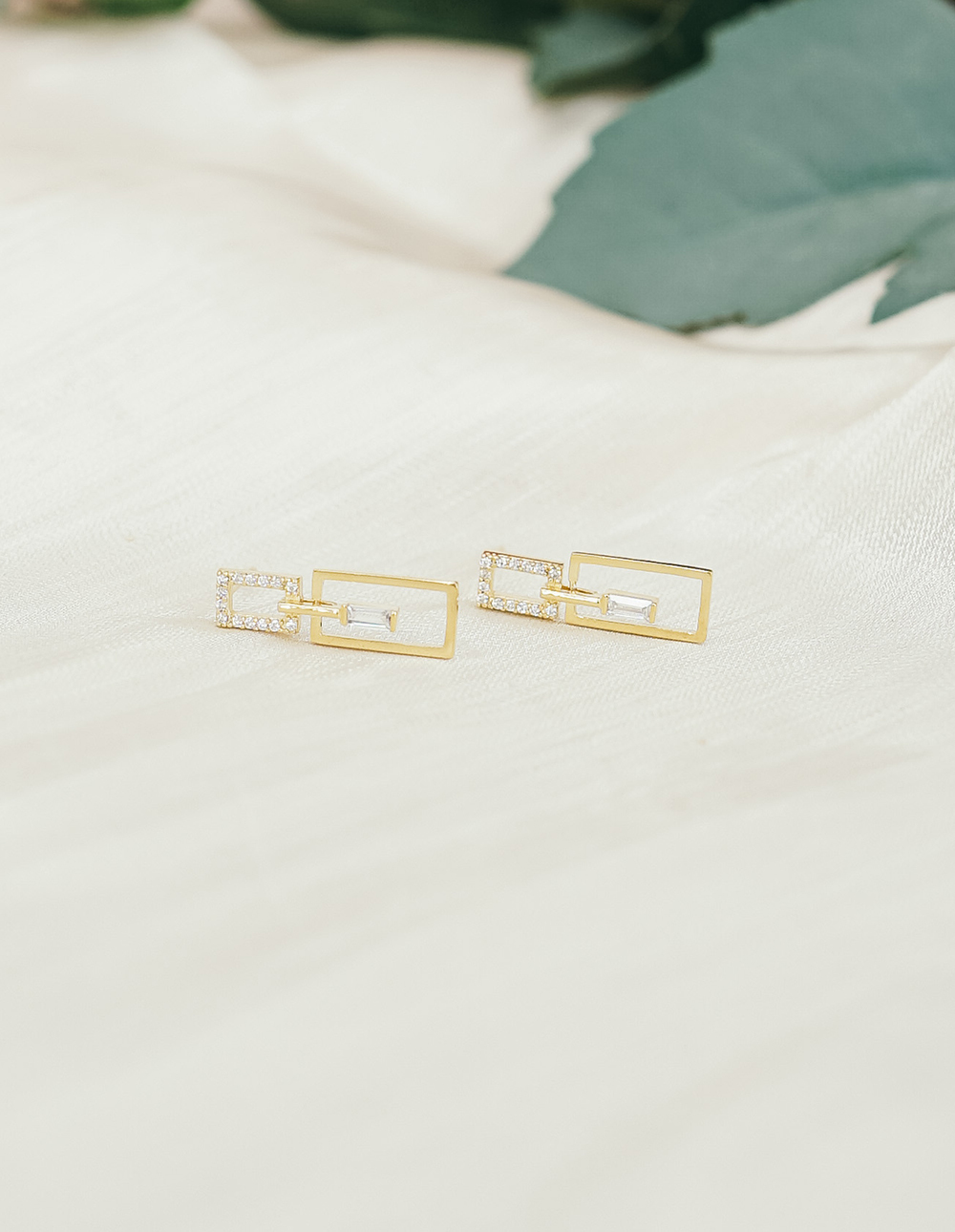 925 純銀方鑽框框耳環