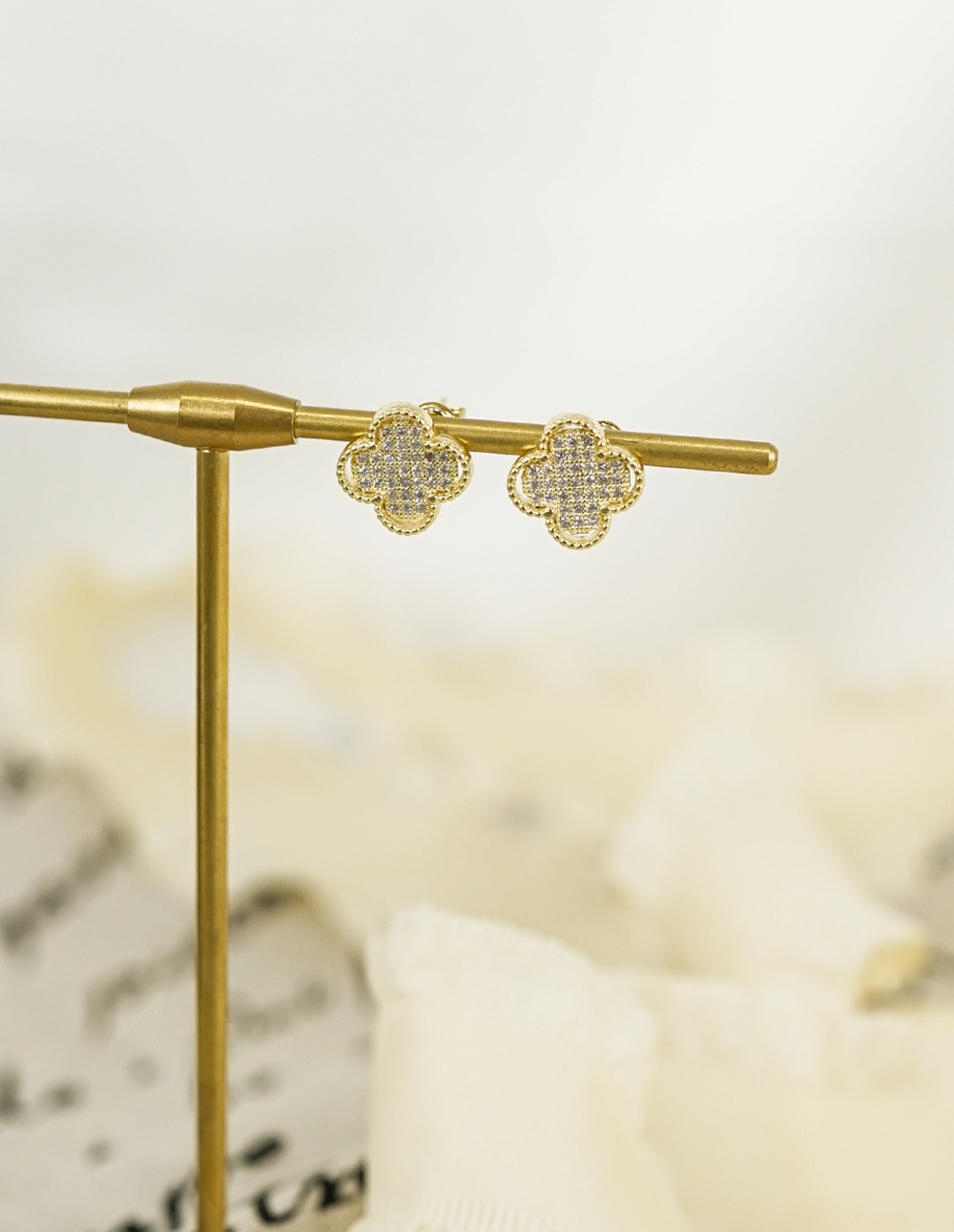 925 純銀滿版水鑽四葉幸運草耳環