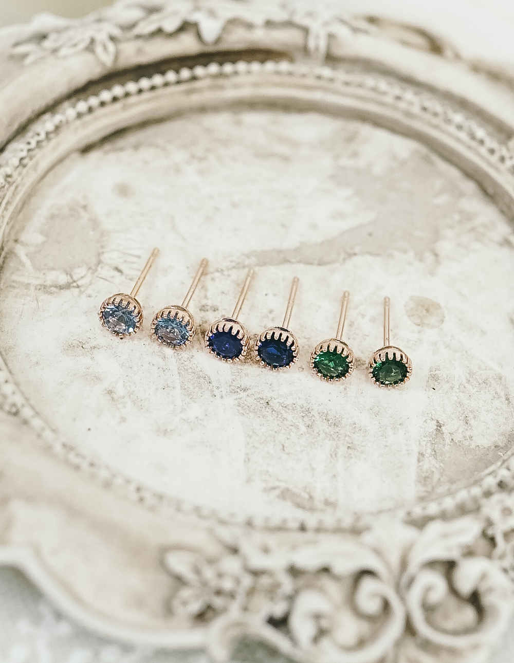 925 純銀5mm花邊水鑽耳環