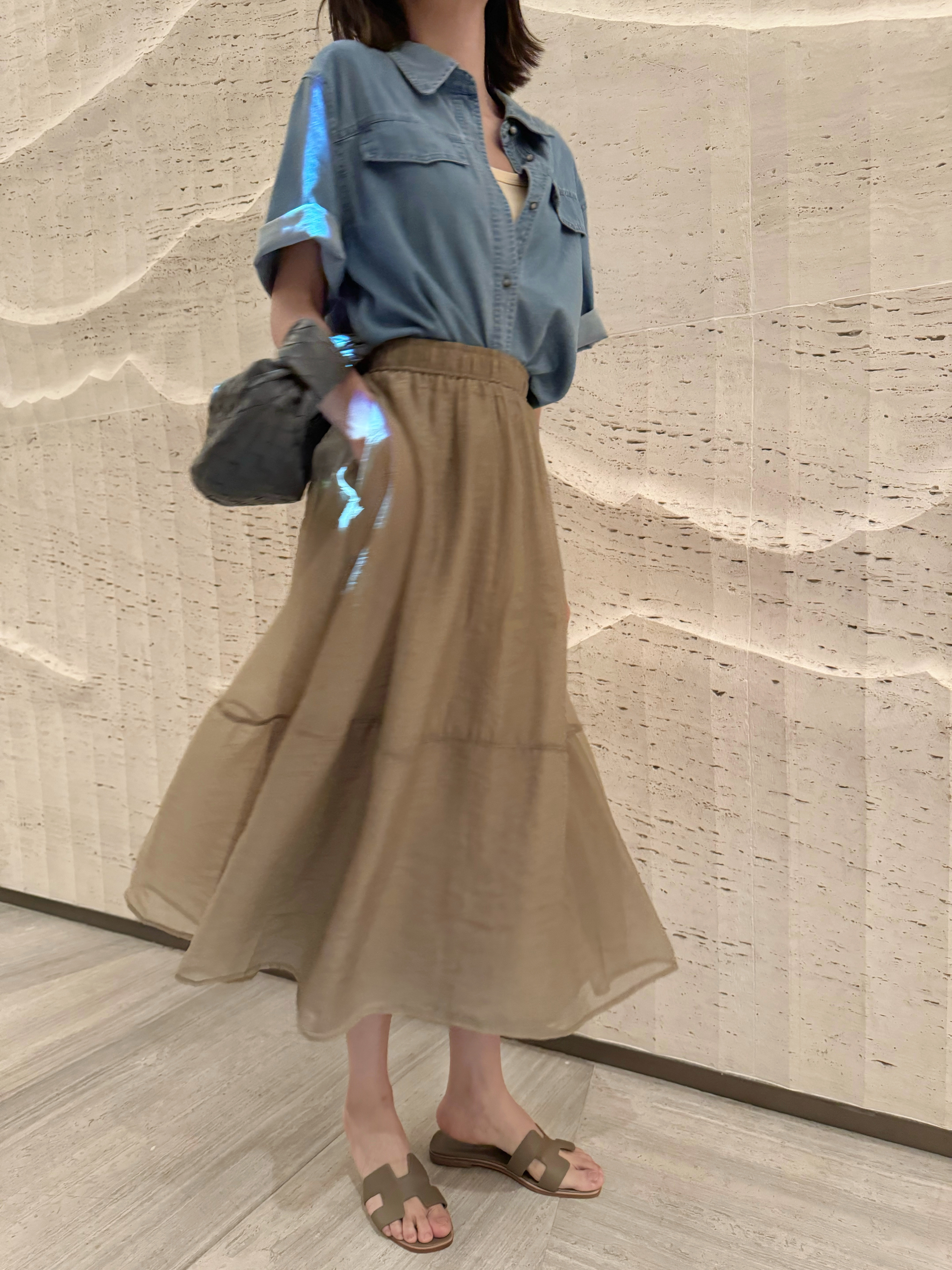 Elastic Waistband Sheer Midi Skirt_SK227L25