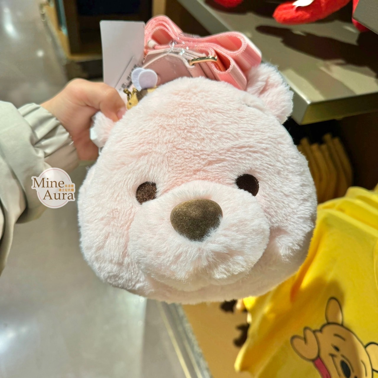 (限時特價) 櫻花物語 櫻花粉 小熊維尼 Winnie the Pooh 大頭 斜背小包 -上海迪士尼樂園