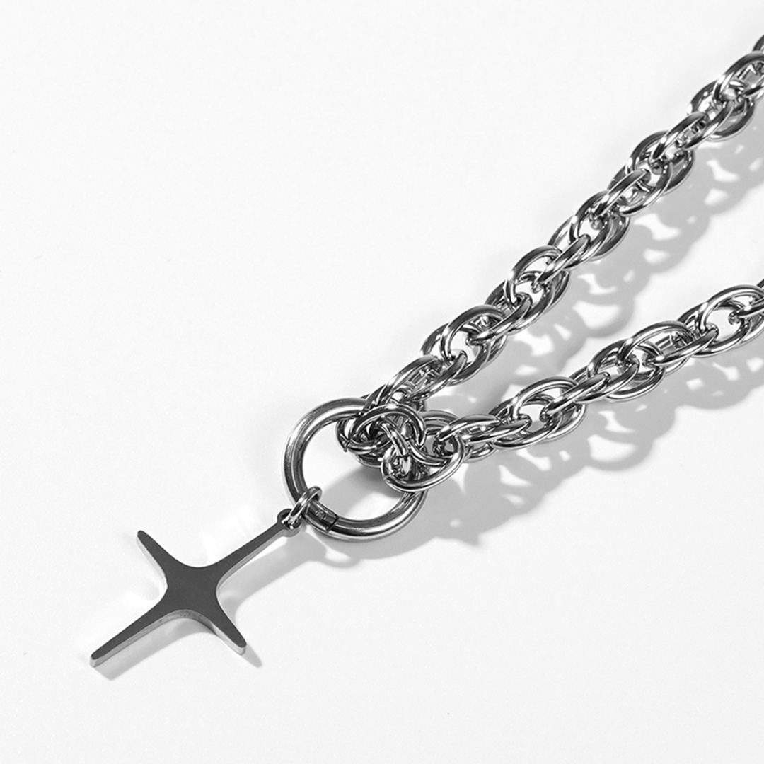 QIAO - 等比十字墜鍊 耳環+項鍊