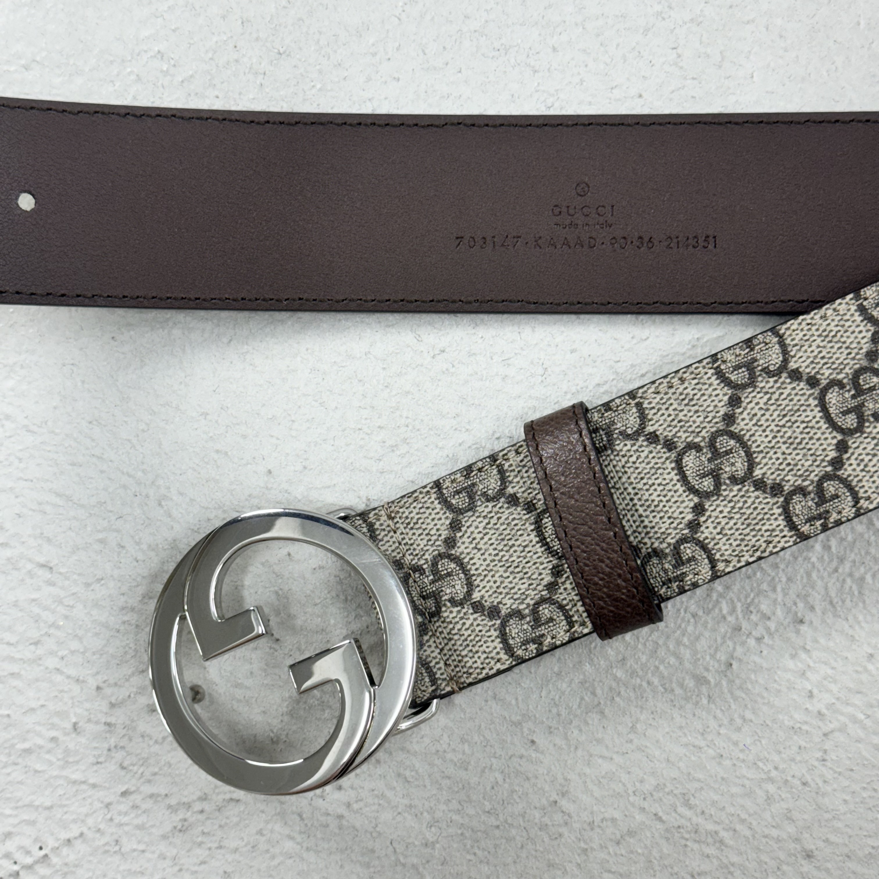 Gucci Blondie 銀標老花皮帶 (咖啡)【703147KAAAD1000】