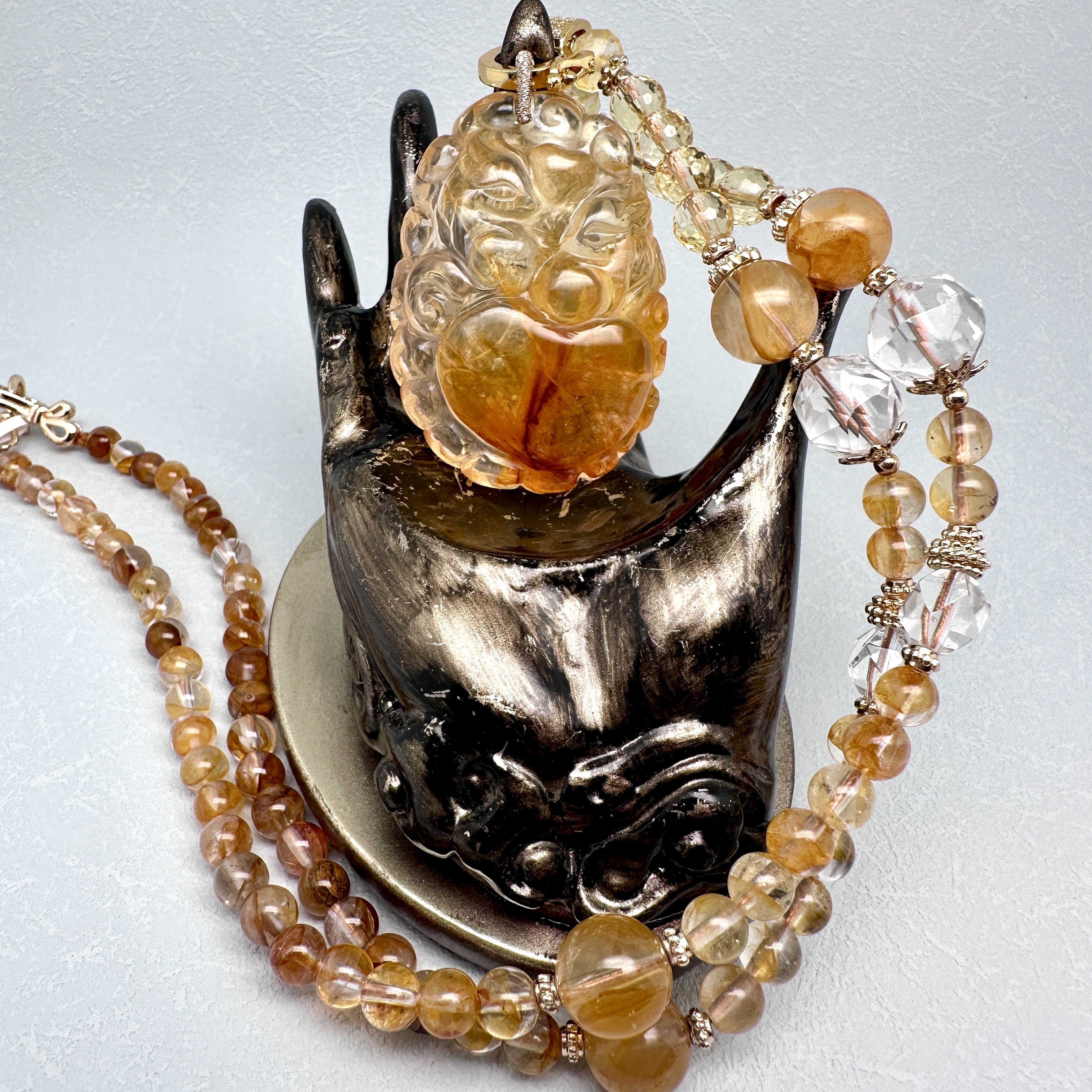 Yellow Red Hematoid Double Fox Necklace