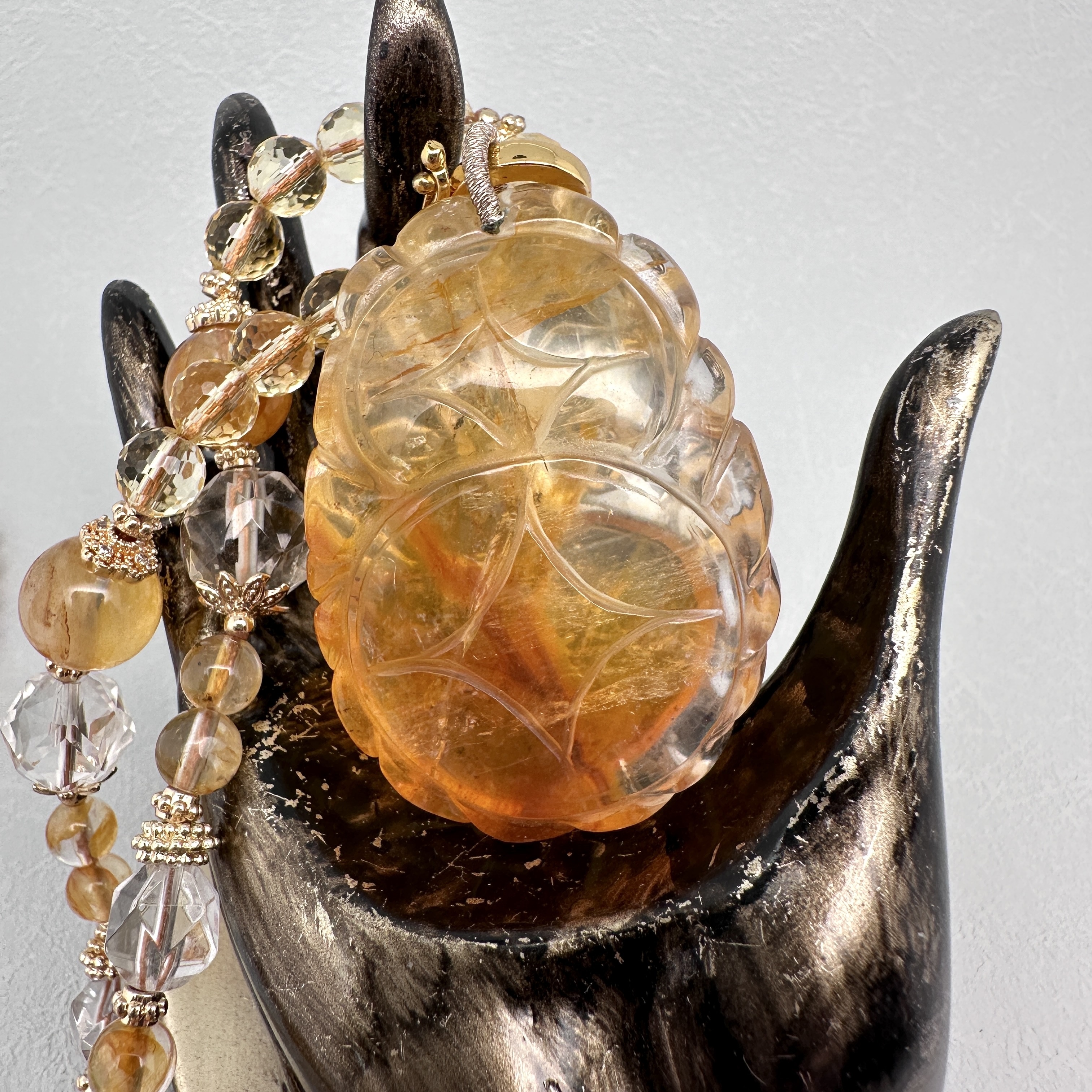 Yellow Red Hematoid Double Fox Necklace