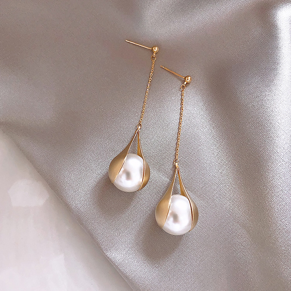 JK KOREA new S925 French temperament long tassel pearl earrings J0436