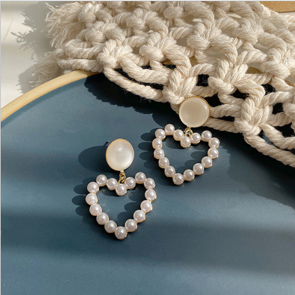 JK KOREA  temperament fairy all-match lady style pearl love earrings J0432