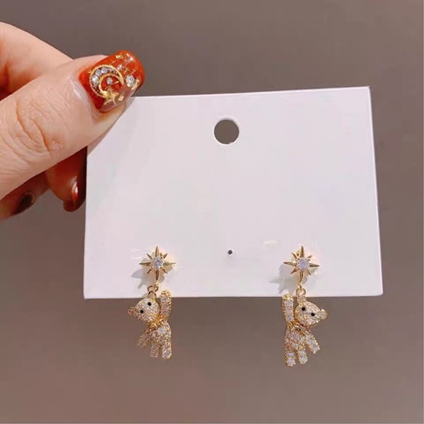 JK KOREA 2020 new S925 bear full diamond earrings exquisite temperament earrings J0430
