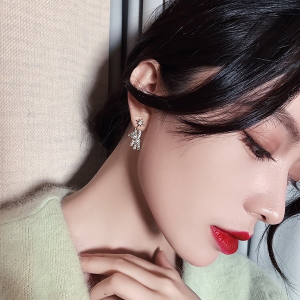 JK KOREA 2020 new S925 bear full diamond earrings exquisite temperament earrings J0430