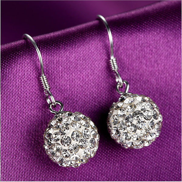 JK KOREA silver-plated 10MM full rhinestone princess ball earrings J0245